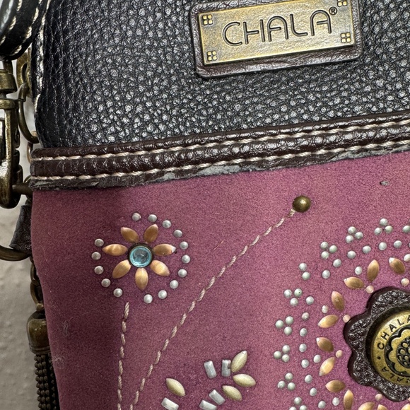 Chala Dazzled Purple Paisley Cell Phone Crossbod Purse adustable strap in - Picture 3 of 15